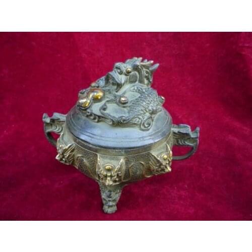 Collectable Qing Dynasty (QianLong1722-1783)Bronze Dragon Incense Stove\Censer,Decoration,Free Shipping