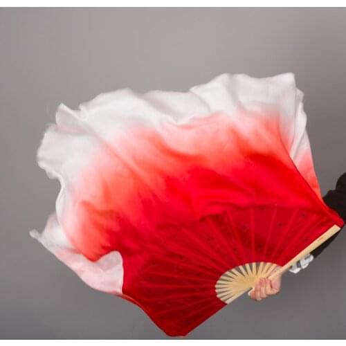 Red White Gradient Belly Dance Silk Fan Veils 1 Pair( 1L+1R) Short Hand Fan 100% Silk 41cm-76cm Length Adults