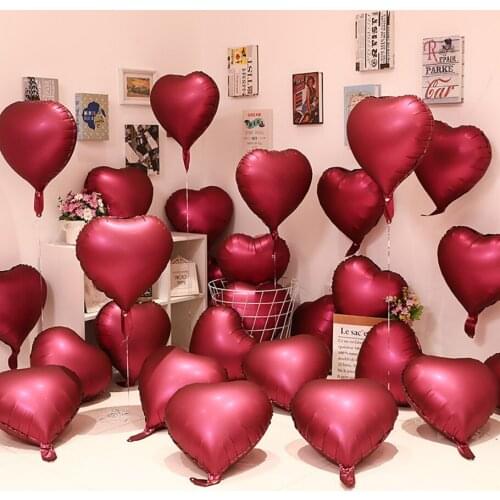 12Pcs 18inch Wine Red Foil Heart Balloon Wedding Balloons Decoration Baby Shower Childrens Kids Birthday Party Balloons Globos