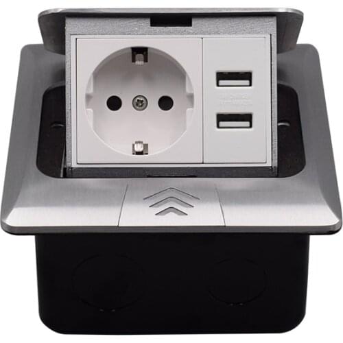 Pop Up Floor Outlet Covers Box with Socket Stainless Steel USB Charger for Kitchen Counter Waterproof Electrical Receptacle