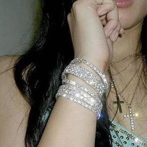 High Quality Womens Luxury Elegant Claw chain 2 Colors full rhinestone bracelet single row 2pc/set bracelets for women