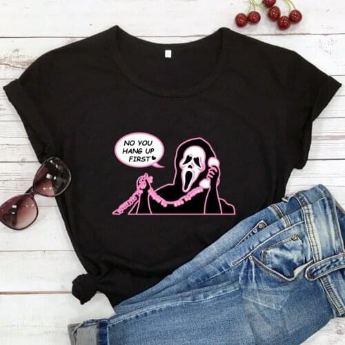 Ghost Calling Colored Print T-shirt Funny Women Halloween Horror Tshirt Scary Death Gothic Top Tee Shirt