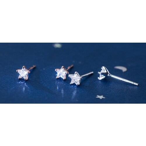 MloveAcc Pure 925 Sterling Silver Earrings Clear Cubic Zircon 5MM*5MM Star Stud Earrings for Women Wedding Party New Jewelry