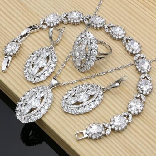Women Wedding Luxurious 925 Silver Jewelry Sets White Cubic Zirconia Earrings Stone Bracelet Gifts for Women Dropshipping