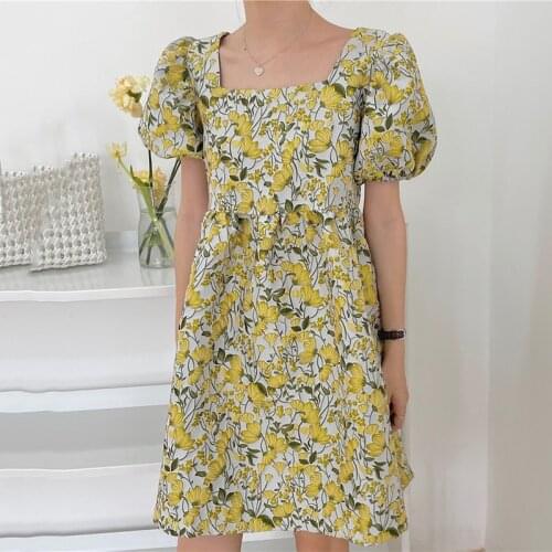 Womens Spring Summer Fashion Designer Square Collar Floral Short Dress Female Chic Casual Loose Dress TB706