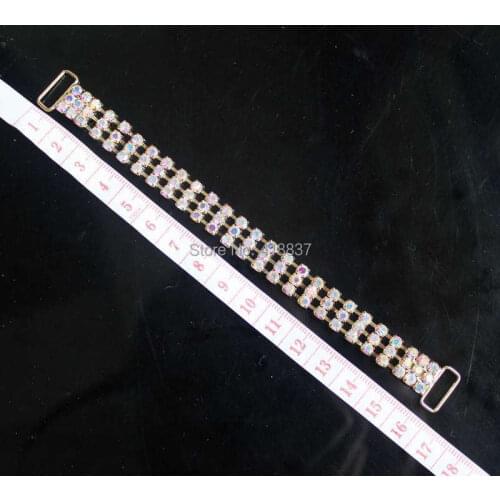 20pcs 3 Rows Crystal AB Rhinestone Bikini Connectors Golden Metal Chain For Swimming Wear Bikini Suits Decoration