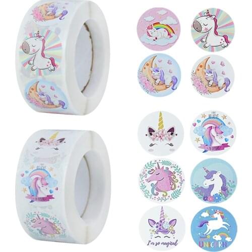 500pcs Unicorn Adhesive Sticker Candy Gift Scrapbooking Sealing Stickers Label Stickers Unicorn Birthday Party Package Supplies