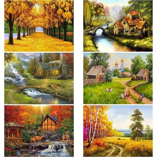 DIY Fall/ Autumn Scenic 5D Diamond Painting Full Round Resin Mosaic Animal Diamond Embroidery Cross Stitch Kits Wall Decor Gift