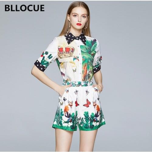 BLLOCUE Summer Elegant Women Polka Dot Lapel Short Sleeve Printed Loose Casual Shirt + High Waist Shorts Two Pieces Sets