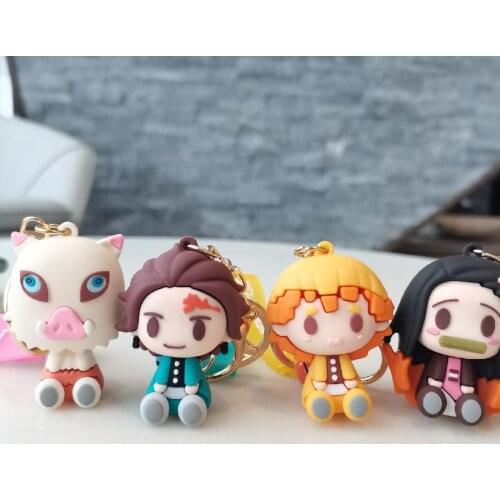 Demon Slayer Tanjirou Creative Cartoon Figure Animation Key Chain Couple Lovely Silicone Small Pendant Doll Birthday Gift