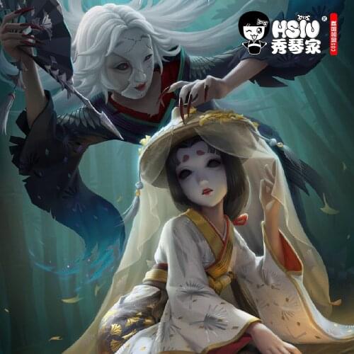 HSIU Game Identity v cosplay Red Butterfly Rashomon Geisha Michiko long Wig Black and white dual color + Free brand hair net