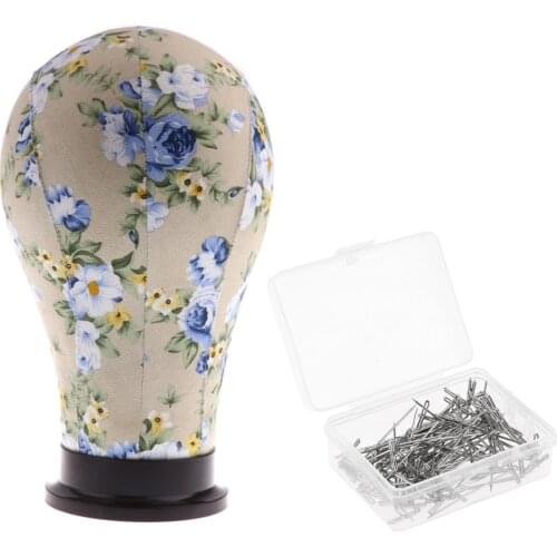 Wig Head Cork Canvas Floral Mannequin Head with Base Block for Wigs Making Display Styling 23 Inch (Cork Head + T-Pins)