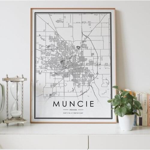 MUNCIE Indiana IN USA city map Nordic Living Room Decoration Canvas Poster Modern Home Decor Art Print Painting