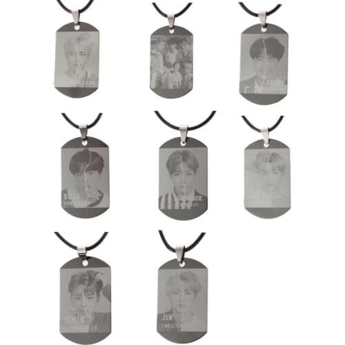 Hot KPOP Bangtan Boys Jin SUGA J-hope Jimin V RM Stainless steel square Pendant Necklace Choker Women Men Jewelry Accessories