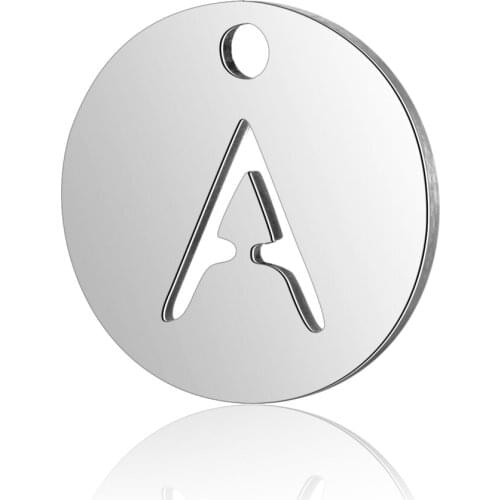10pcs/Lot Stainless Steel Round Cut Out Alphabet Charms DIY Initials From A-M Alphabets For Making Jewelry Fashion Necklace