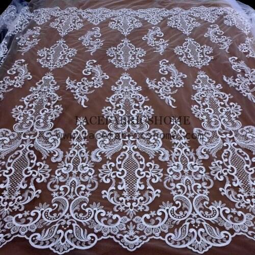 High quality Off white wedding style water solbule hollow embroidery lace fabric fashion show stage party dress lace fabric