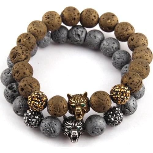 MOODPC Fashion Jewelry Bracelets 10mm Beautiful Round Lava Wolf Charm Bracelet