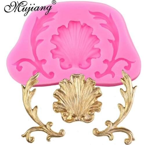 Mujiang European Baroque Scrolls Corner Shell Silicone Mold Fondant Gumpaste Polymer Clay Chocolate Molds Cake Decorating Tools