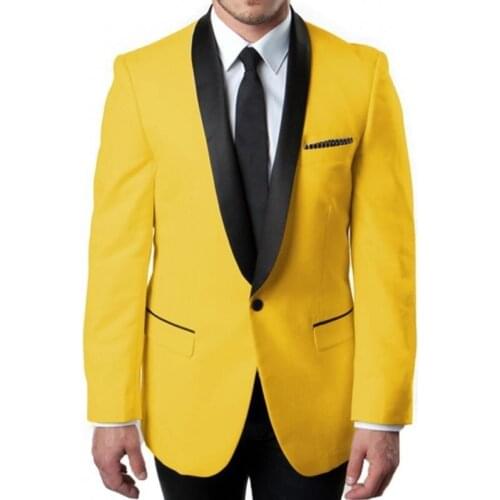 2 Pieces Mens Suits Yellow Shawl Lapel Slim Fit Costumes Tuxedos For Business Formal Office Wedding Bridegroom Men clothes