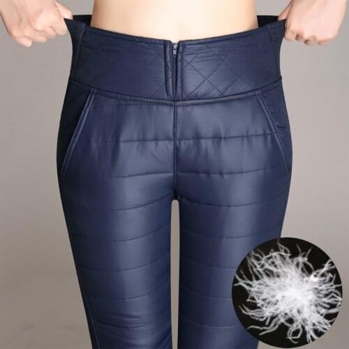 The New Black Wine Plus size 4XL Winter High Waist Down Pants Outer Wear Women Slim Warm Windproof Velvet Thick Thermal Trousers