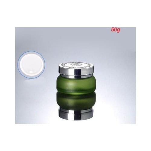 NEW 50G green glass cream jar with silver lid cosmetic container cream jar Cosmetic Jar Cosmetic Packaging glass bottle