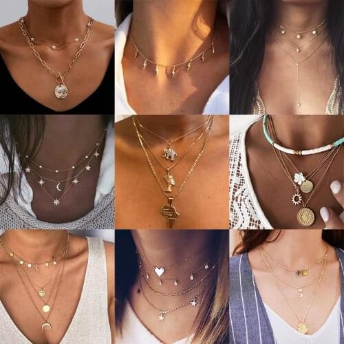 Gold color Choker Necklace for women moon star Tassel Pendant Chain Necklaces & Pendants Laces velvet chokers Fashion Jewelry