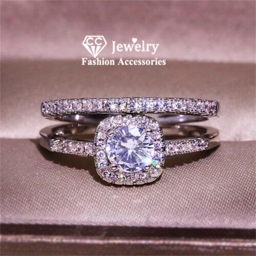 CC Couple Rings For Women Silver S925 Cubic Zirconia Set Ring Wedding Engagement Bridal Fine Jewelry Accesories CC2384