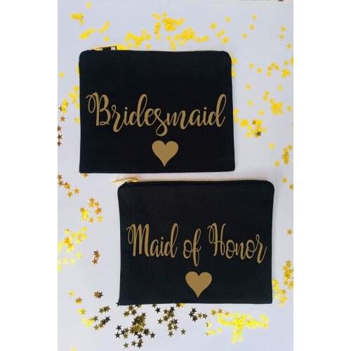 Personalized title wedding Bride maid of honor Bridesmaid make up makeup comestic kits bags pouches clutches gifts party favors