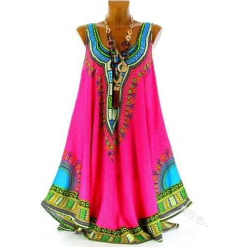 Plus Size African Dresses for Women Dashiki Bazin Ankara Slip Dress African Print Sleeveless Ruffle Midi Beach Dress