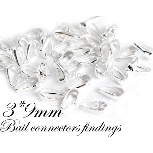 Silver plated 1000piece/lot 3*9mm Metal Clips Pendant Pinch Hooks Bails Connectors