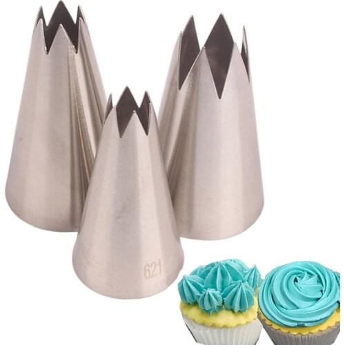 Straight Six-Tooth 3-Piece Set 3PCs Decorating Mouth Cookie Cup Cake Puff Rose Baking Tools