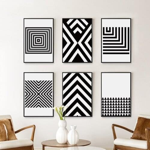 Modern Abstract Geometric Pattern Canvas Art Painting Black and White Wall Art Poster Picture for Office Bedroom Home Decor