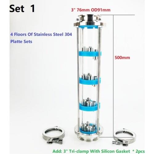 Free Shipping 3" Distillation Lens Column With 4pcs Stainless Steel 304 Platte Sets,Tri-Clamp Sight Glass Union SS304