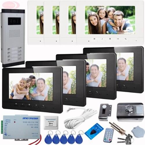 SUNFLOWERVDP 7" Color Screen Video Door Intercome Phone Call For Home Doorbell+Rfid Unlock Electronic Lock Intercom system 8 key