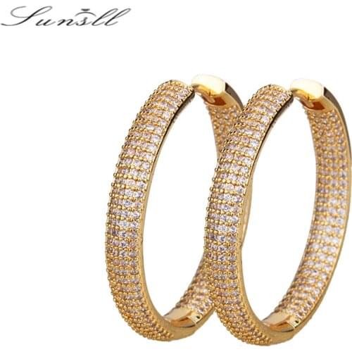 SUNSLL New arrival copper earring white CZ AAA round earrings for women wedding party Simple aelegant jewelry hoop earring gifts