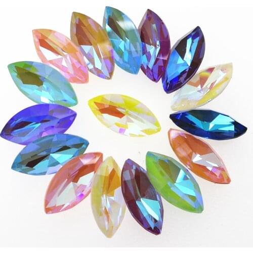 TopStone 7x15mm 9x18mm Mocha AB Color K9 Crystal Horse Eye Rhinestone Glass Crystal Pointback Navette fancy stone Mix Colors