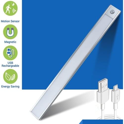 Ultra-thin 12/23/40CM PIR Motion Sensor LED Under Cabinet Light USB Rechargeable Wardrobe Cupboard Wall lamp Closet night light