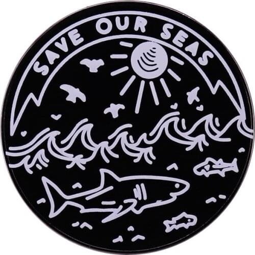 Save Our Seas Enamel Pin Shark Environmental Awareness Button Badge
