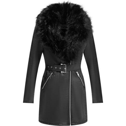 Giolshon Womens Faux Suede Leather Long Jacket Wonderfully Parka Coat with Detachable Fur Collar