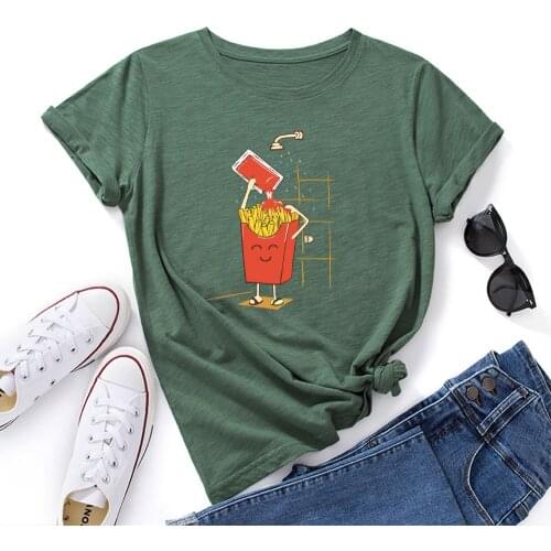 Summer Cotton Women T Shirt S-5XL Fries Ideas Print Short Sleeve Graphic Tee Tops Casual O-Neck Female TShirt футболка