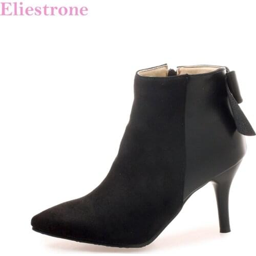 Brand New Sexy Army Green Black Women Ankle Riding Boots Soft Bow-tie Lady Nude Shoes High Heel AC2083 Plus Big Size 10 32 43 46