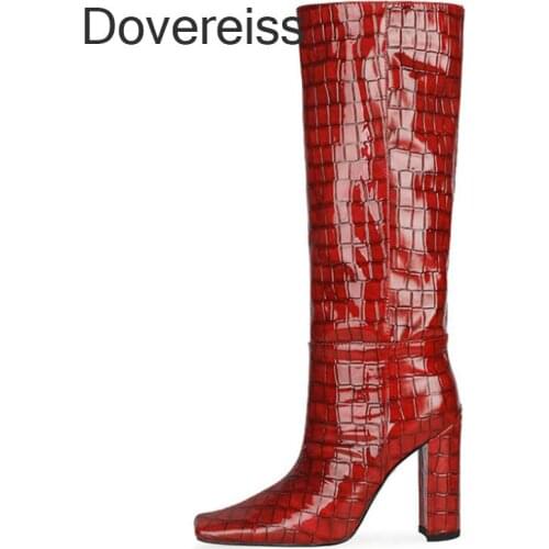 Dovereiss Fashion Female Boots Winter New Red Green Chunky Heels Sexy Elegant Square To New Knee High Boots Big Size 44 45 46 47