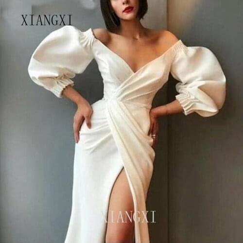 Платье ве col en V à manches longues robe de soirée fête fente sexy robes de soirée dubaï arabe robe formelle robes de soirée lo