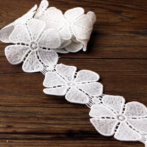 1 yard white flower 6.5cm crown stitching embroidery material polyester crown ribbon DIY clothing accessories