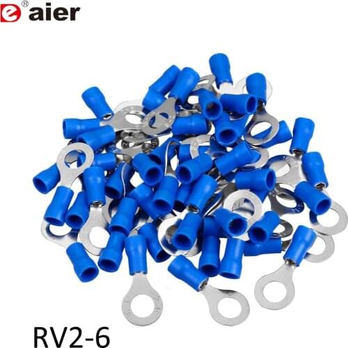 50PCS RV2-6 Insulated Ring Terminals Blue O-Type Wire Connector Electrical Crimp Terminal