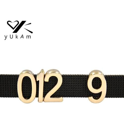 YUKAM Jewelry Gold Digital Slide Numbers 0-9 Slide Charms Keeper for Leather Wrap Keeper Bracelets Handmade Accessories Making
