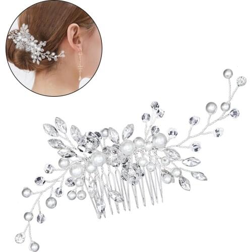Flower Wedding Bridal Hair accessories Comb Clips piece Crystal Diamante Pea