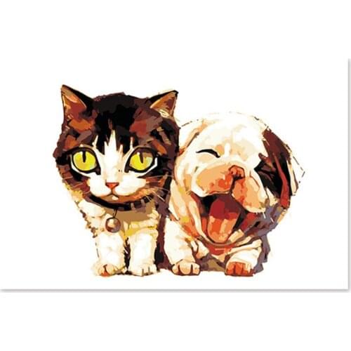 Diy digital oil painting by numbers drawing hand painted picture Wall Decor pictures cat and dog lovely animal