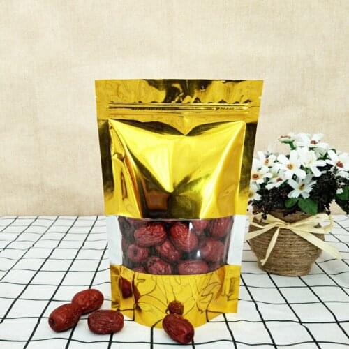 Ferimo 100pcs Zip lock stand up bag with window food candy gift tea powder packaging bags small aluminum foil pouch package bags