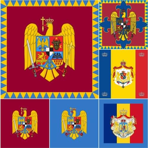 Romania President Queen Royal Standard 1867-1947 Flag 4X4FT 120x120cm 100D Polyester Double Stitched High Quality Banner